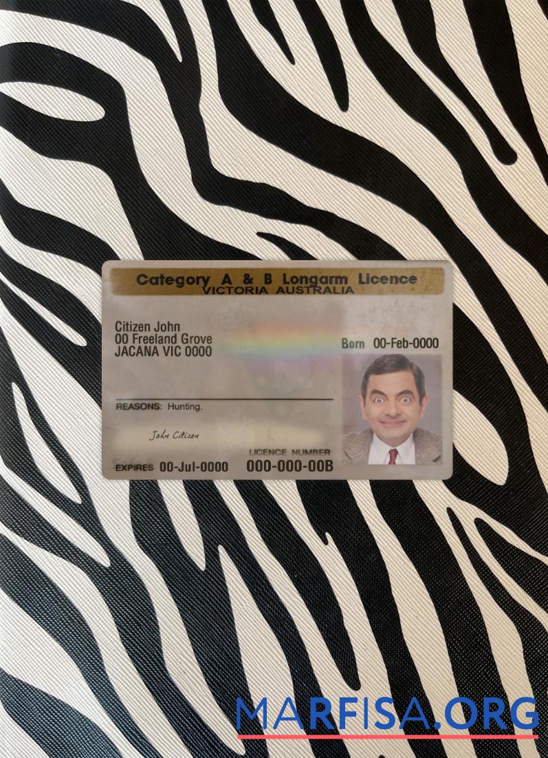 Downloadable Australia Victoria state A & B longarm license photolook real example